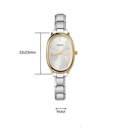 Reloj de cuarzo ovalado elegante en acero inoxidable