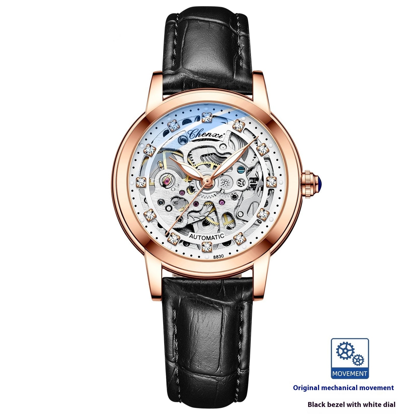 Elegant Diamond Automatic Hollow Mechanical Watch For Women