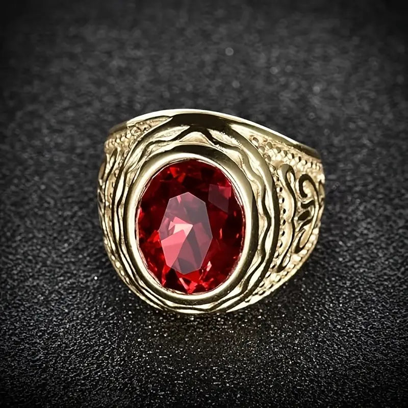 Gold ruby engraved ring