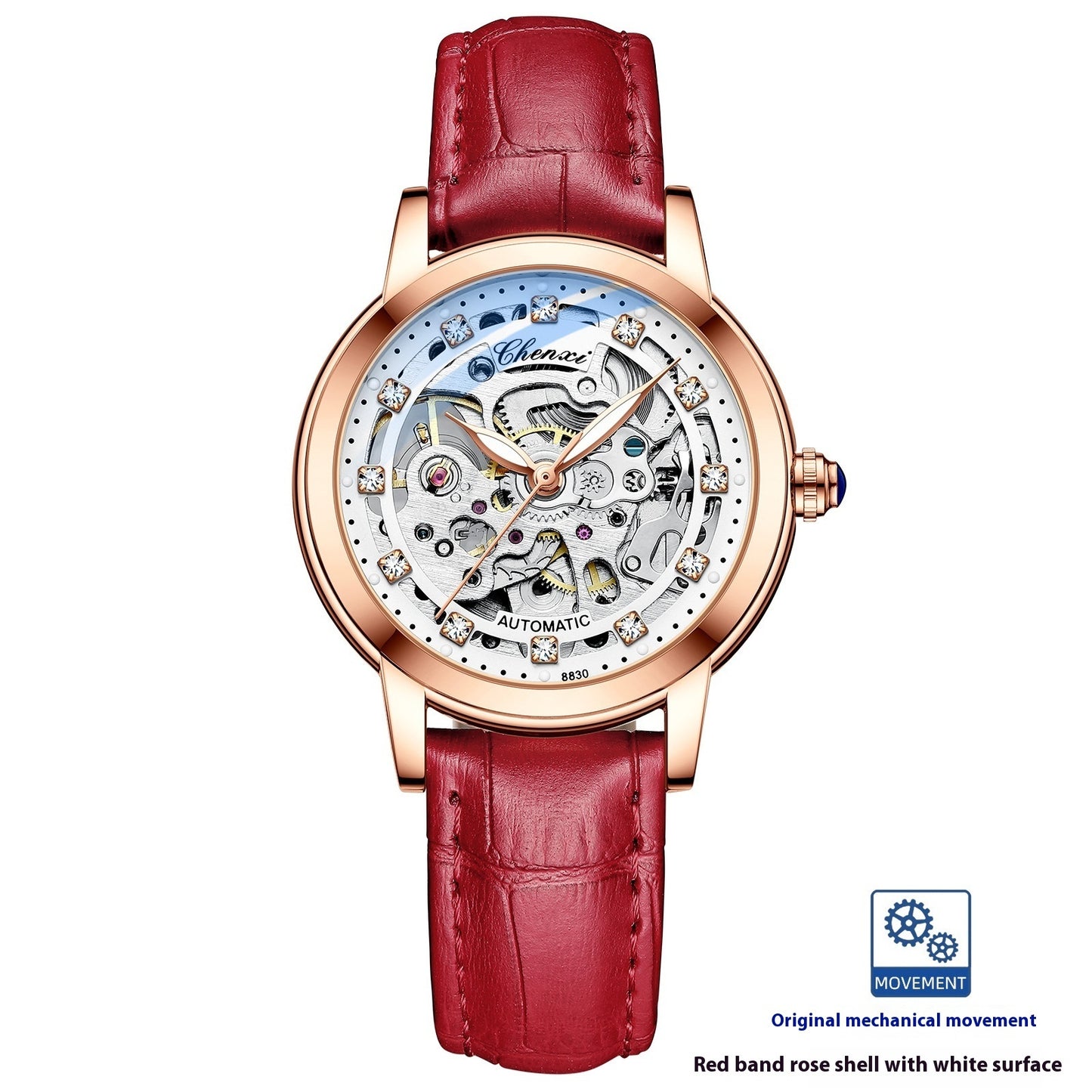 Elegant Diamond Automatic Hollow Mechanical Watch For Women