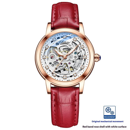 Elegant Diamond Automatic Hollow Mechanical Watch For Women