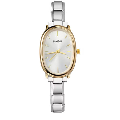Reloj de cuarzo ovalado elegante en acero inoxidable