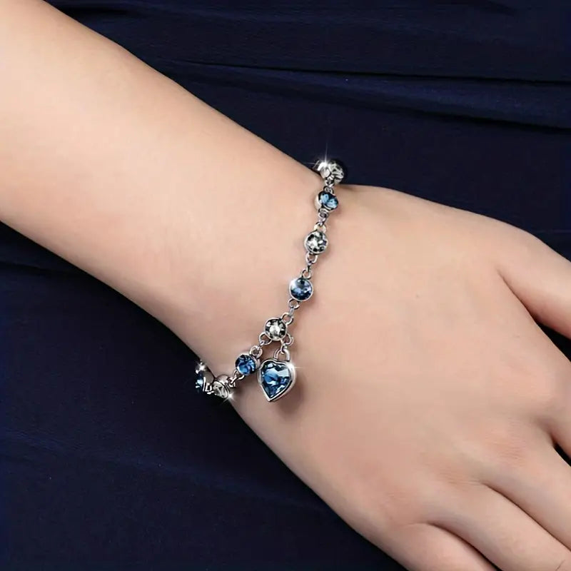 Silver sapphire heart chain bracelet