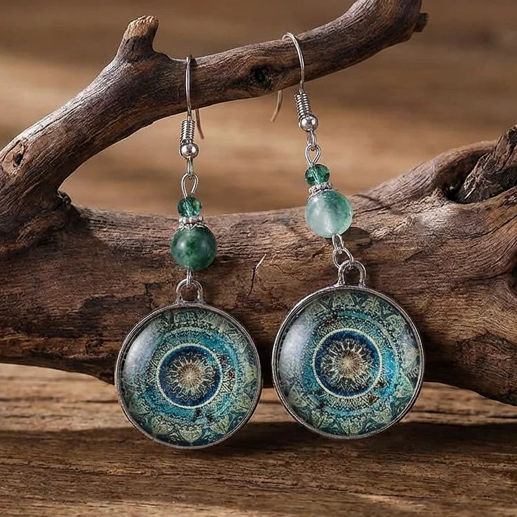 Vintage Blue Dangling Rounded Mandala earrings