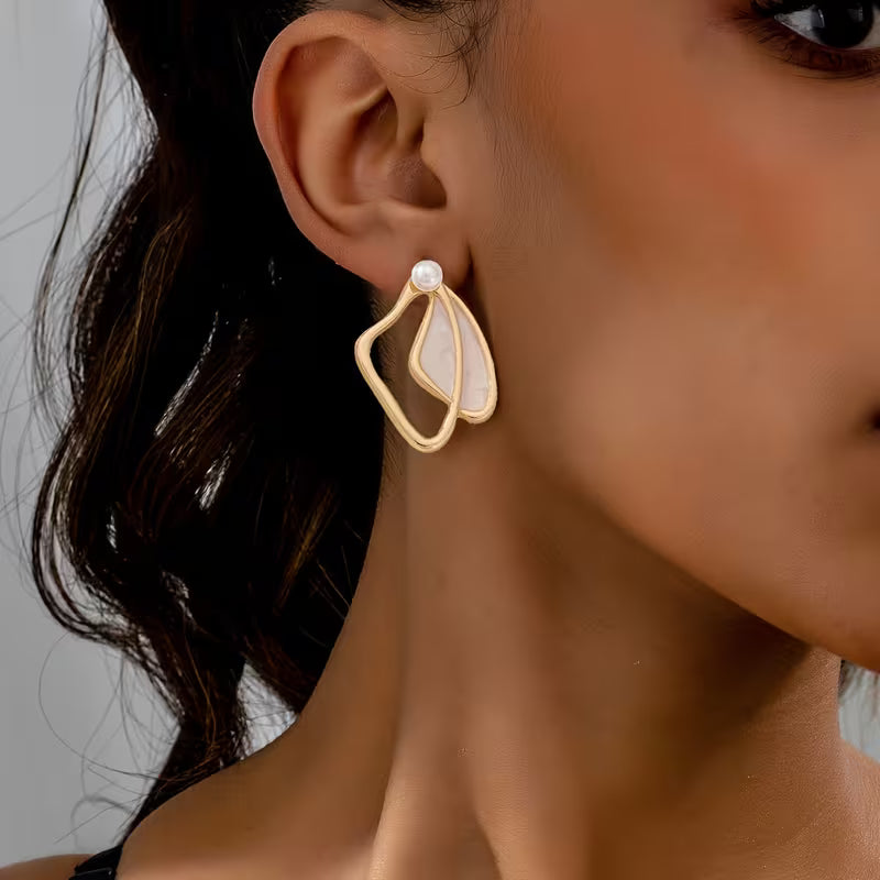 Leaf-Inspired Golden Hollow Stud Earrings