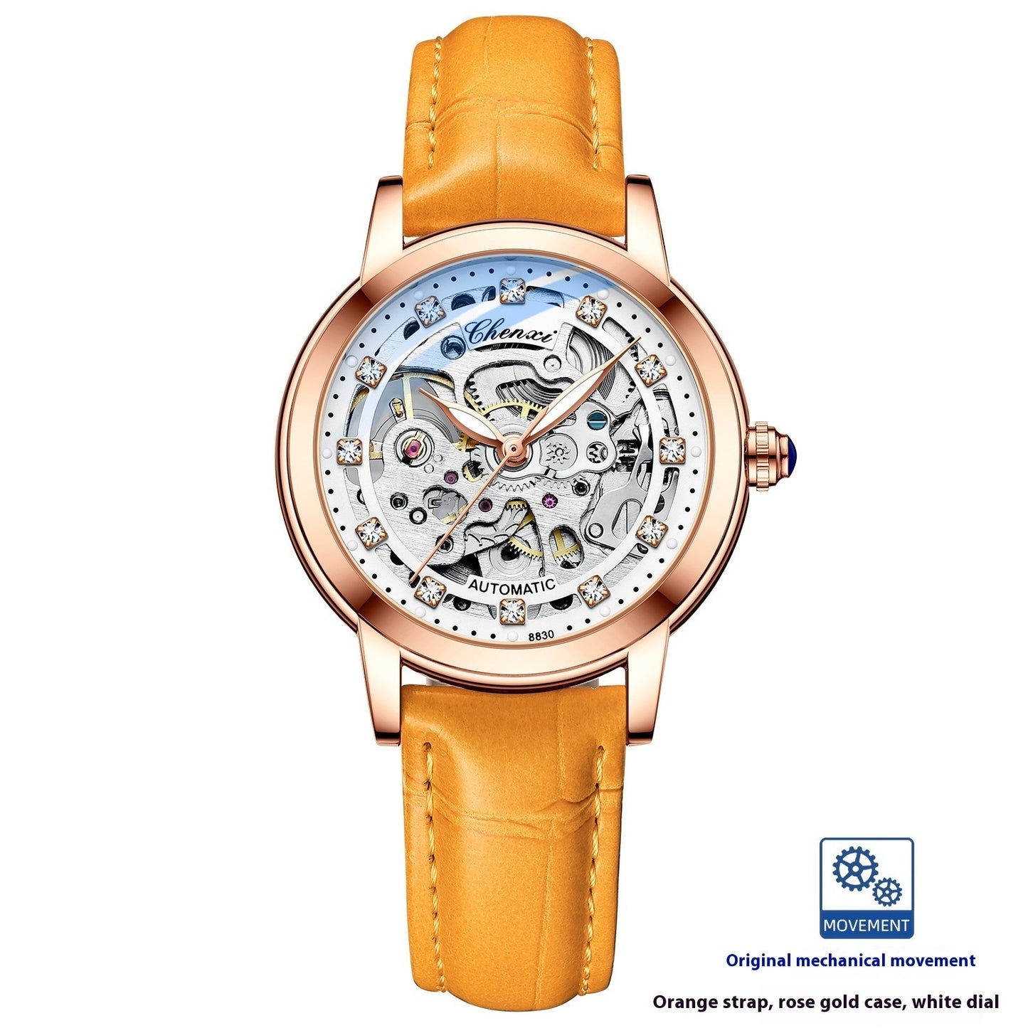 Elegant Diamond Automatic Hollow Mechanical Watch For Women