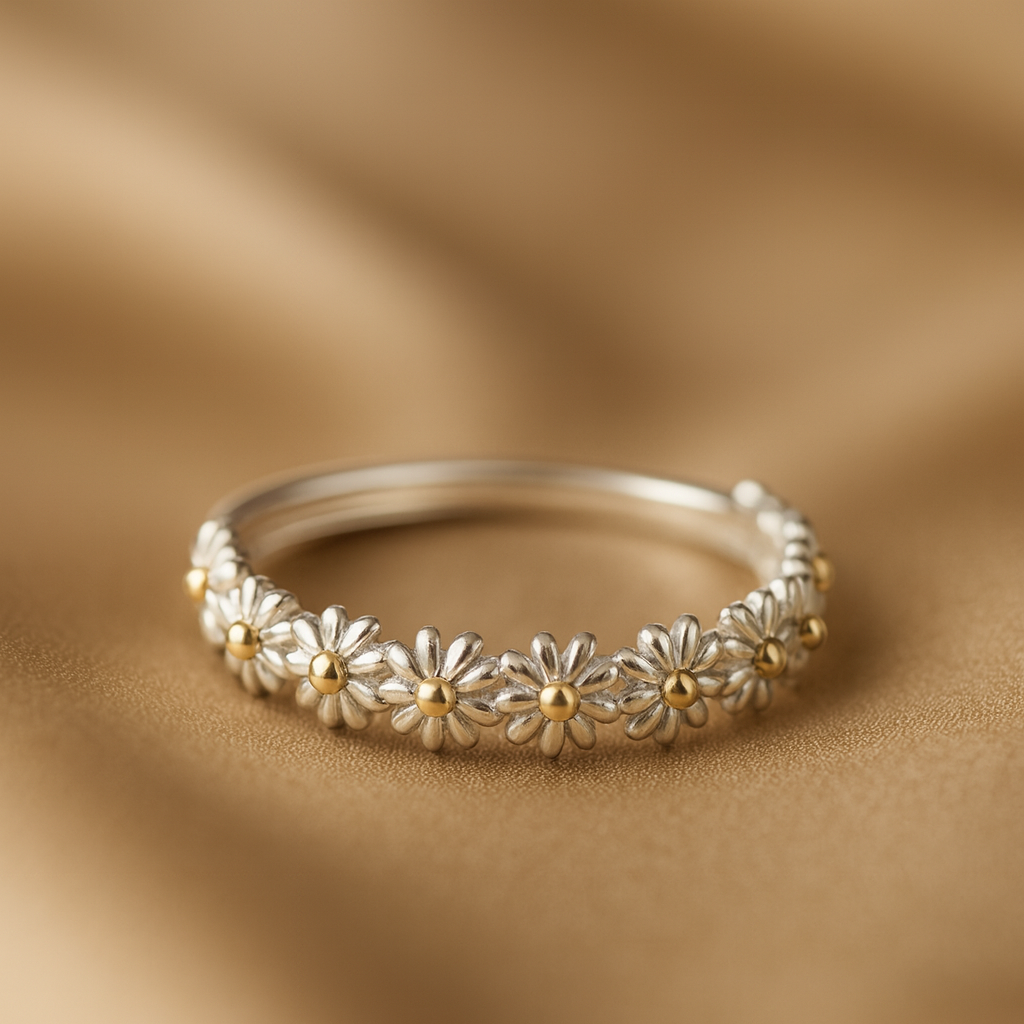アジャスタブルシルバー＆手描きエナメルデイジーリング