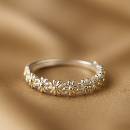 アジャスタブルシルバー＆手描きエナメルデイジーリング