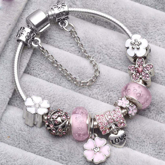 Pulsera Vintage Rosa y Plata
