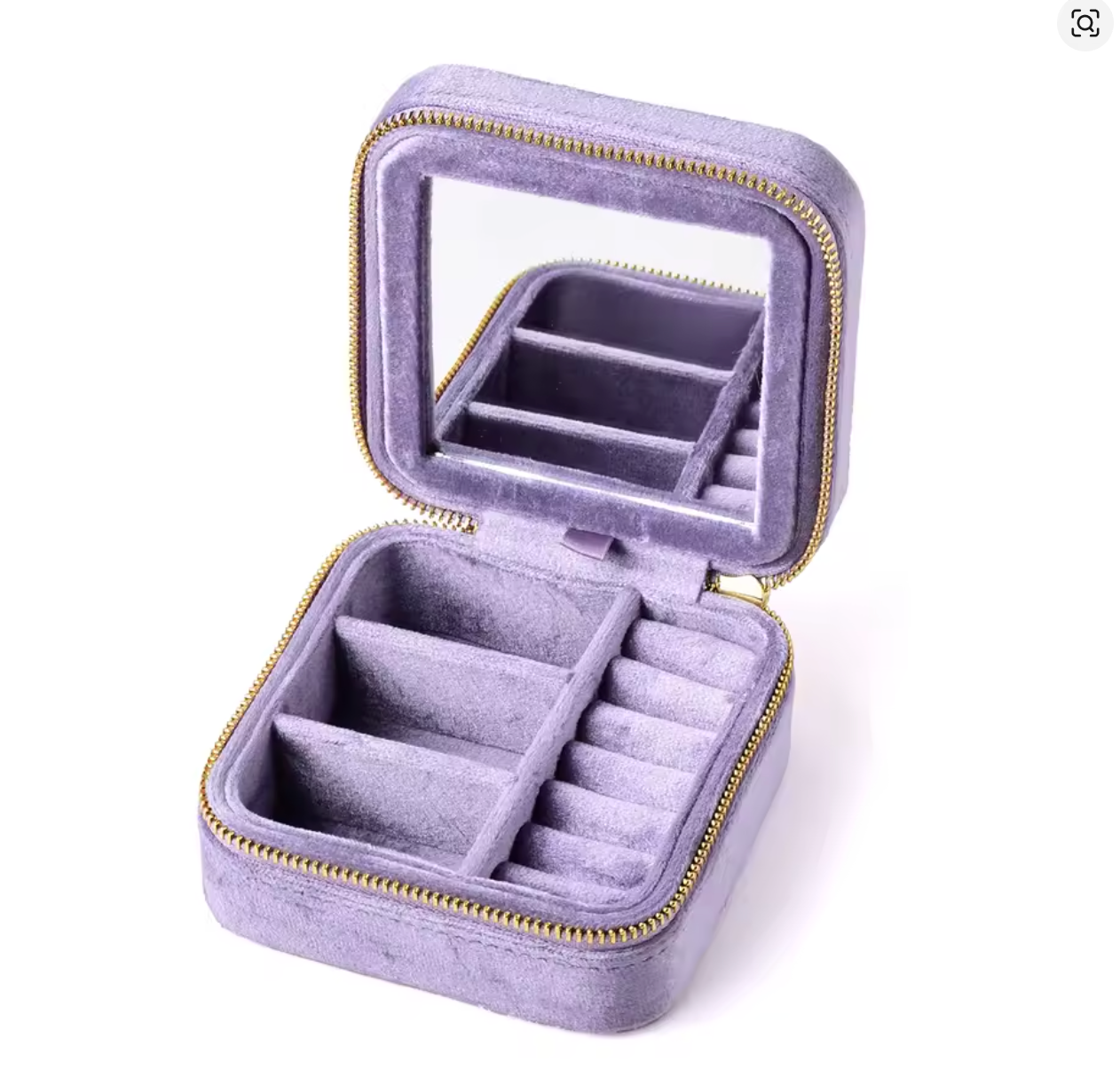 Compact Velvet Jewelry Box with built-in mirror