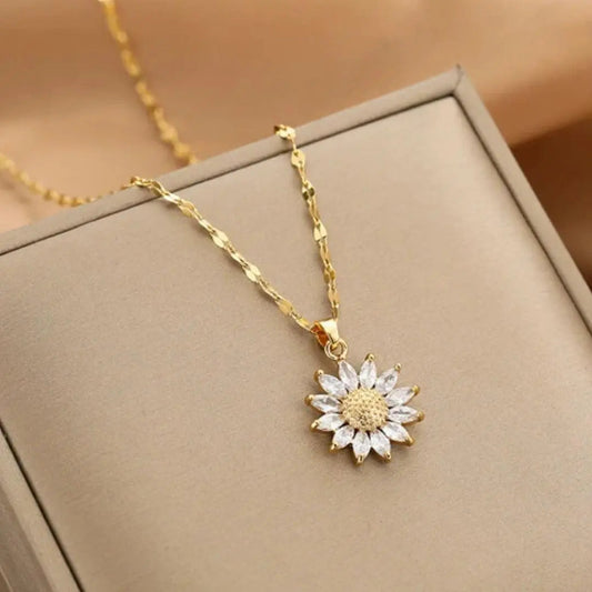Oferta 1+1: Collar Girasol de Cristal en Oro
