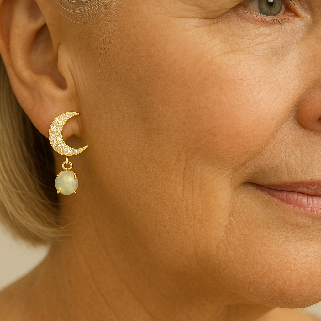 Offer: moon and star earrings made of gold and opal