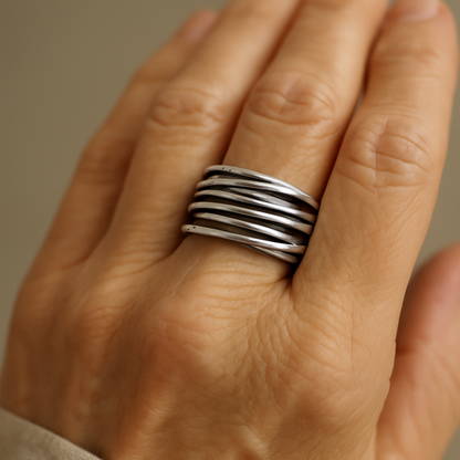 925 Sterling Silver Adjustable Layered Ring