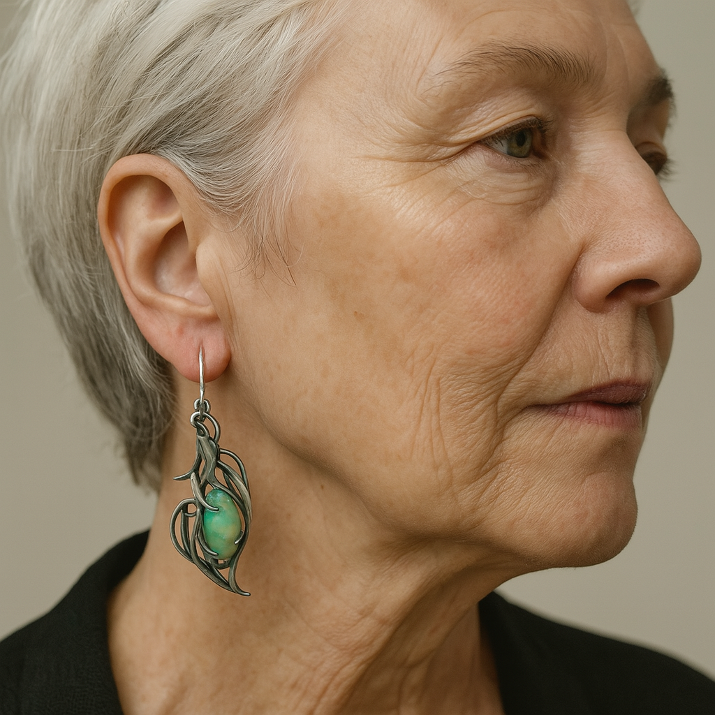 Pendientes vintage de ópalo azul en plata