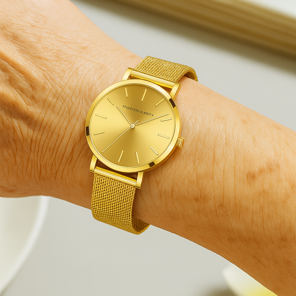 Reloj de cuarzo en oro rosa lujoso con pulsera a juego