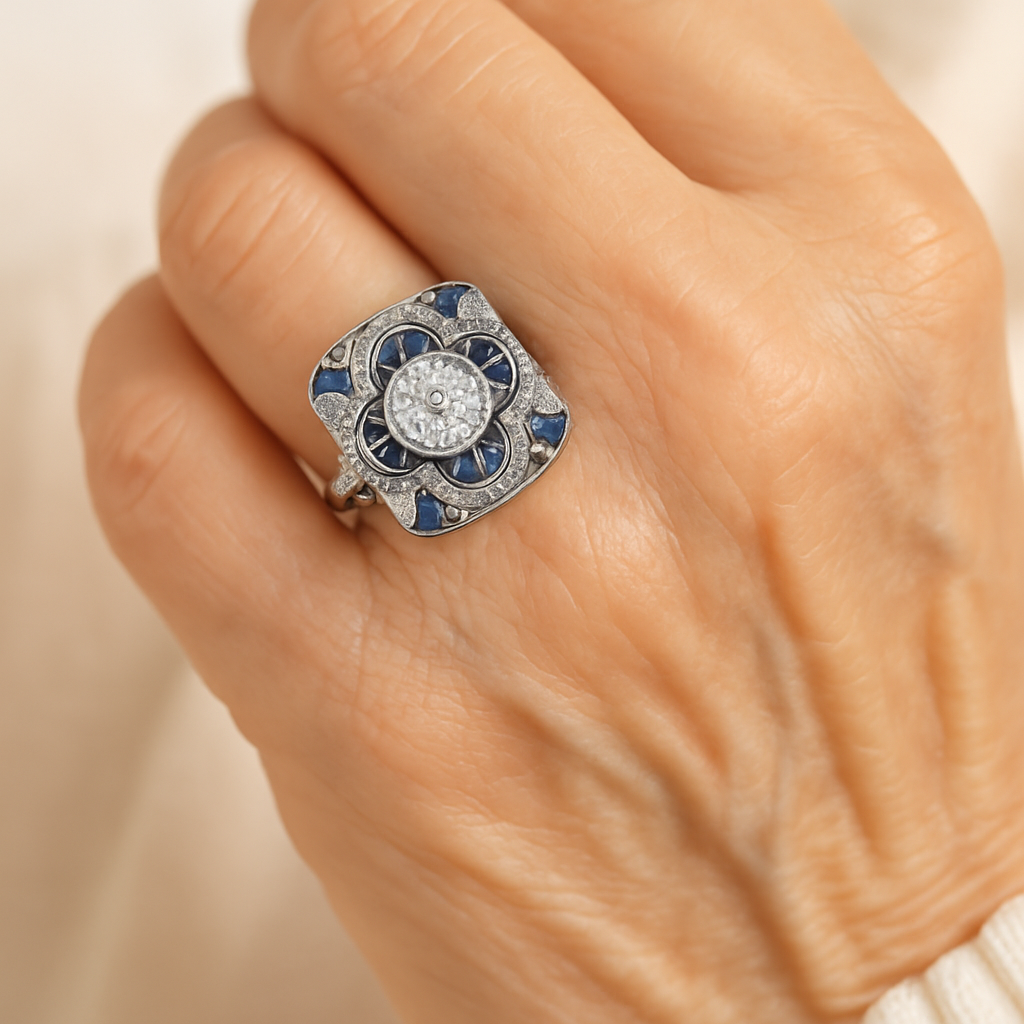 Vintage silver ring with blue zirconia