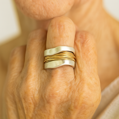 1+1 Offer: Silver ring with golden threads
