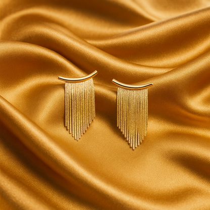 Luxe Gold Curtain Drop Earrings