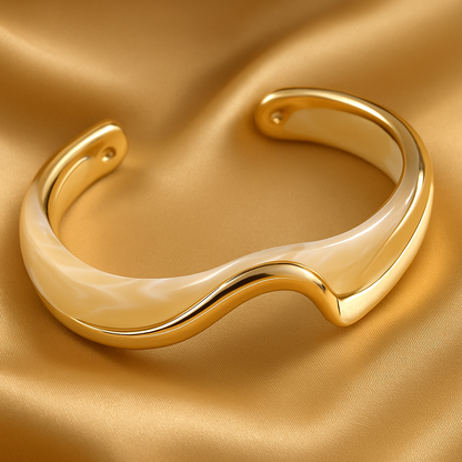 Elegant White Enamel & Gold Open Bracelet