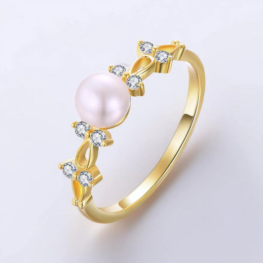 Anillo de Circonita con Perla de Agua Dulce
