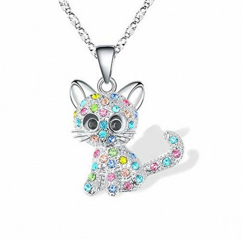 1+1 Offer: Silver Baby Kittens and Coloured Zirconia Necklace