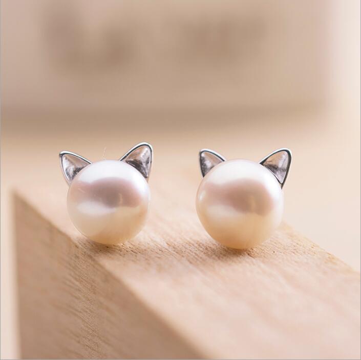 Pendientes Gatitos con Perlas Cultivadas y Plata