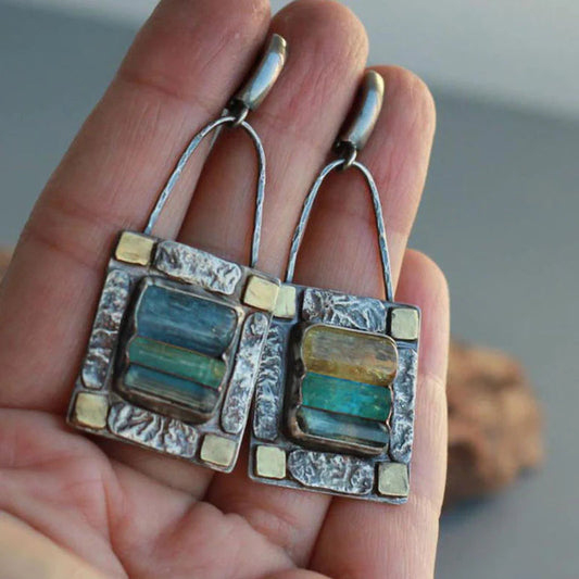 Antique" earrings with blue and green crystals