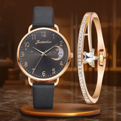Chloe | Watch And Bracelet Set With Moon-Shaped Dial
