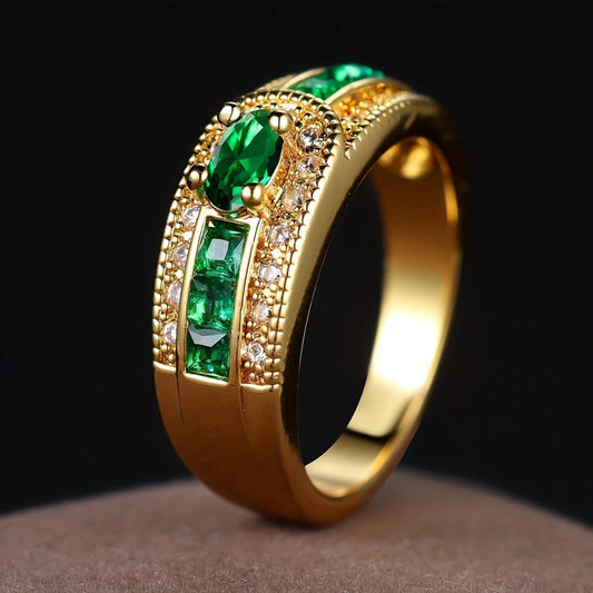 Oferta 1+1: Anillo Verde Brillante en Oro