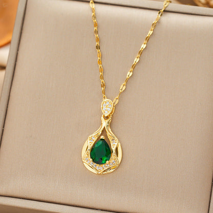 Gold emerald teardrop pendant necklace