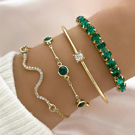 Conjunto de Pulseras con Piedras Verdes