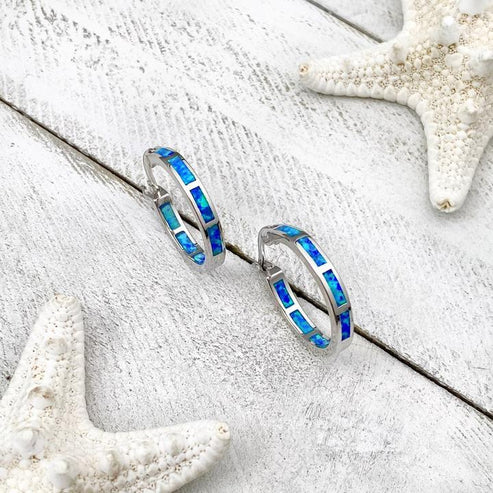 Luxury Ocean-Inspired Hoops in Silver and Opal