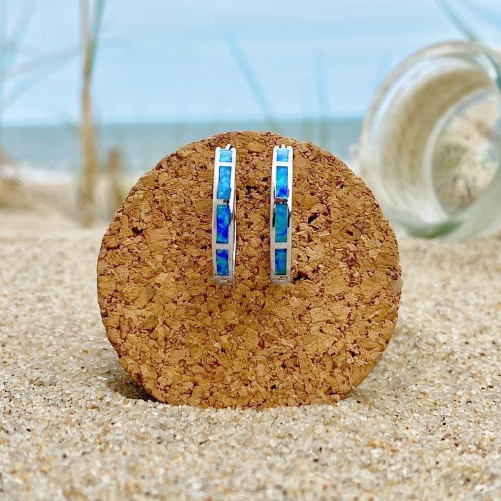 Cercei cu opal oceanic albastru în argint