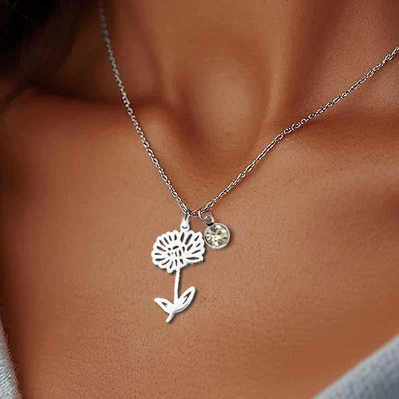 Birthstone Birth Flower Necklace Personalized
