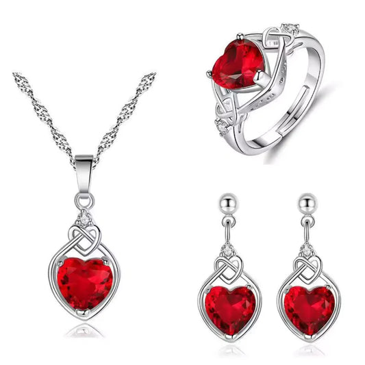 Conjunto de joyas Corazón Rojo de Circonita