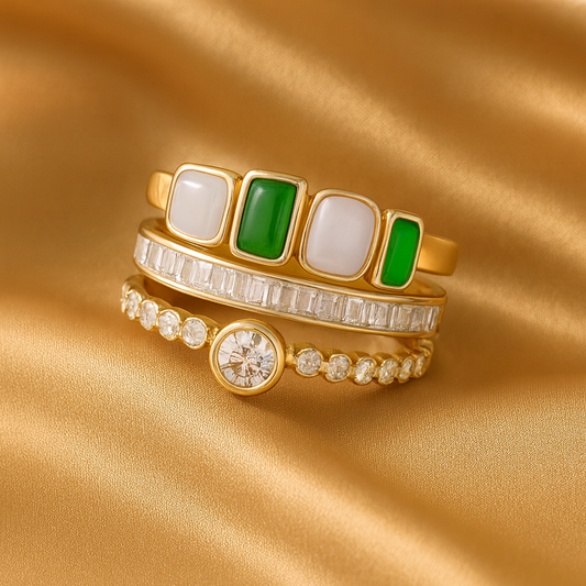 Set de inele cu opal alb și verde