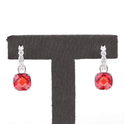 Pendientes de Botón con Rubí y Diamante