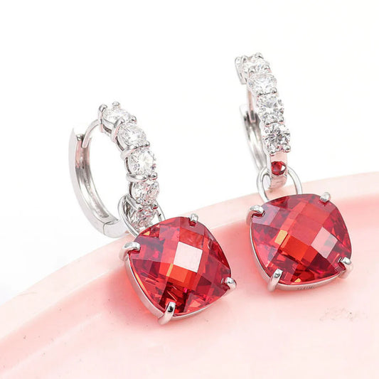 Pendientes de Botón con Rubí y Diamante
