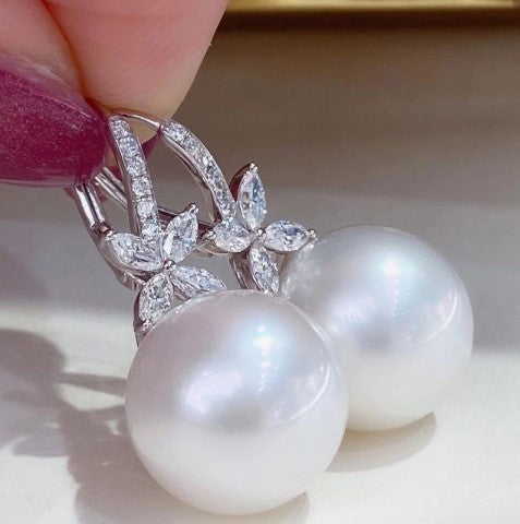 Elegant Round & Marquise Cut Pearl Drop Earrings
