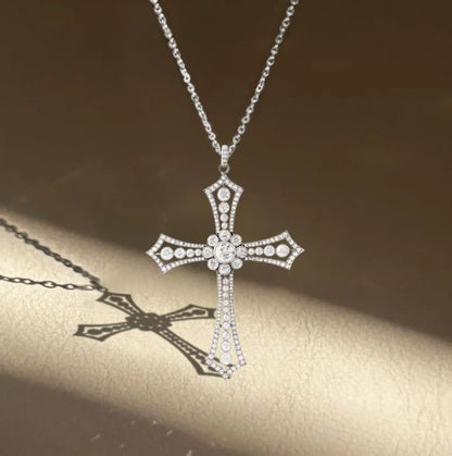 Vintage Round Cut White Sapphire Cross Necklace