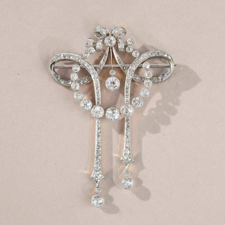 Vintage Milgrain Round Cut White Sapphire Brooch