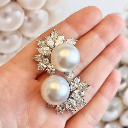 Marquise Cut Pearl Sapphire Stud Earrings