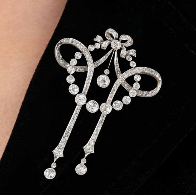 Vintage Milgrain Round Cut White Sapphire Brooch