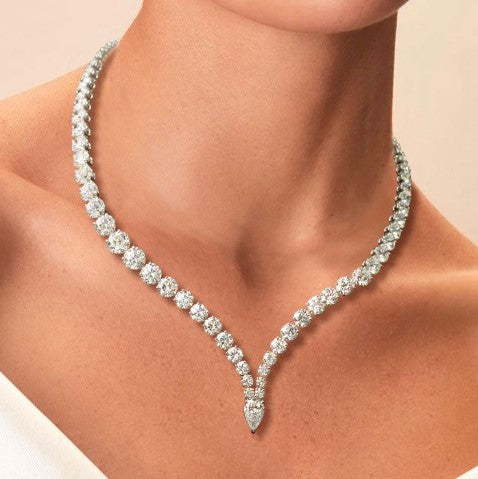 Classic Pear & Round Cut White Sapphire Necklace