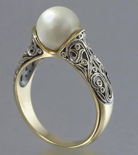 Oferta 1+1: Anillo vintage de perlas doradas