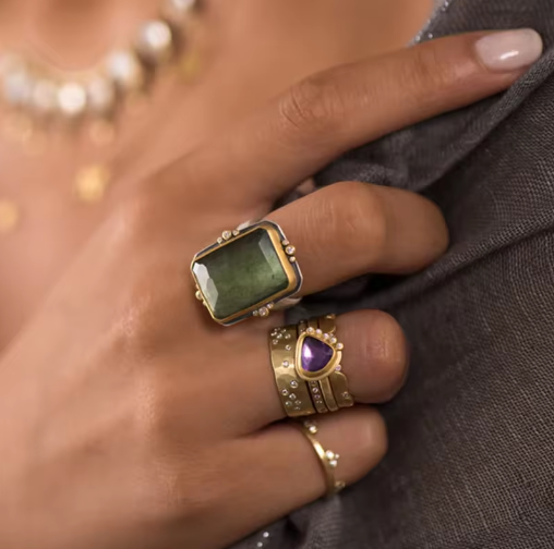 Anillo Francés Retro Cuadrado con Cristal