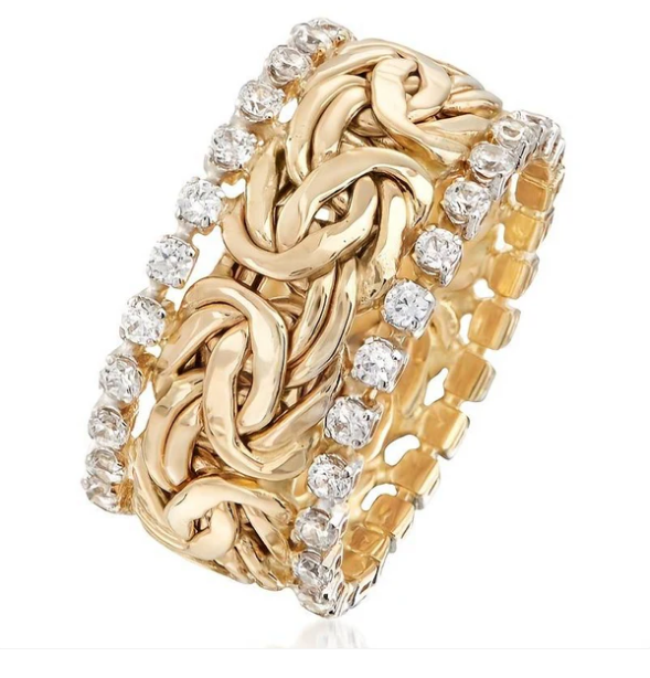 Vintage gold braided zirconia ring