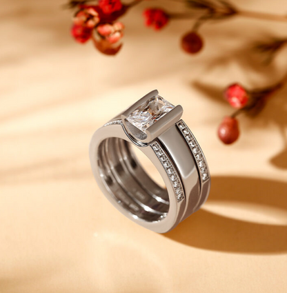 Anillo Europeo y Americano de Tres Piezas con Diamantes