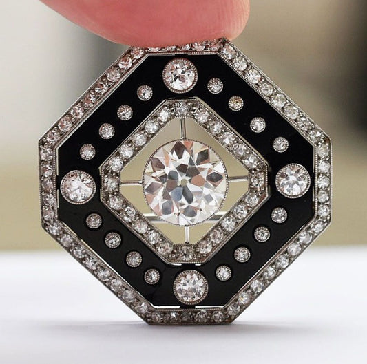 Milgrain Halo Round Cut White Sapphire Brooch