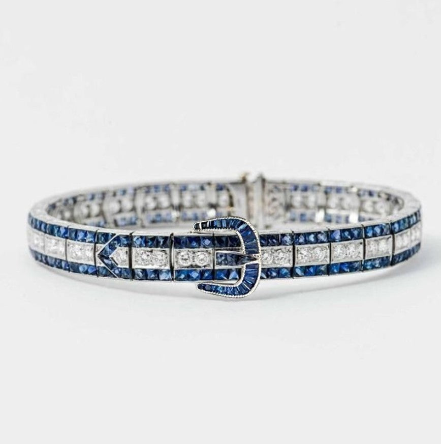 Art Deco Round Cut Blue Sapphire Bracelet